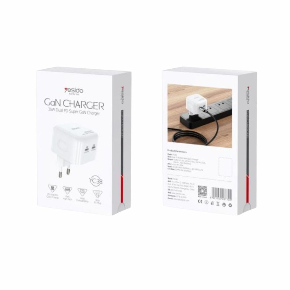 Yesido YC38 Travel Dual PD 35w GaN Fast Charging Wall Plug Yesido YC38 Travel Dual PD 35w GaN Fast Charging Wall Plug